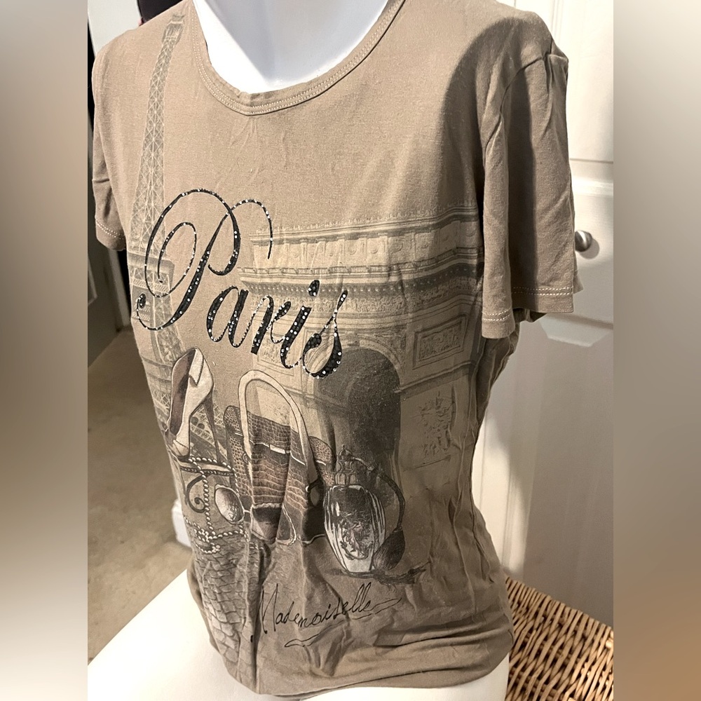 Hello Paris “Mademoiselle Paris” Graphic Tee Rhinestone Embellished